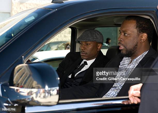Tyrese Gibson and Charlie Mack attend the Teddy Pendergrass memorial service at the Enon Tabernacle Baptist Church on January 23, 2010 in...