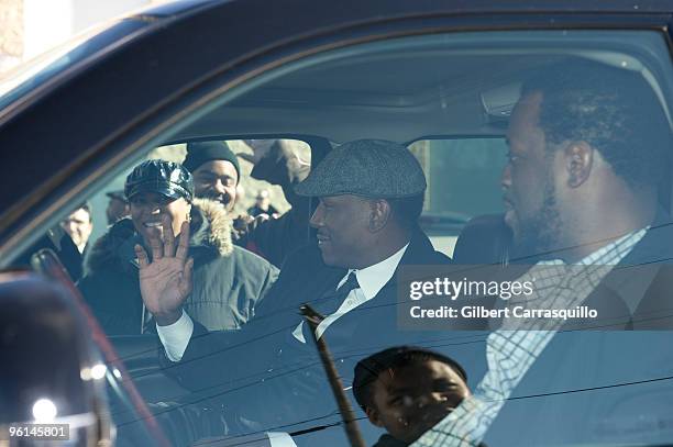 Tyrese Gibson and Charlie Mack attend the Teddy Pendergrass memorial service at the Enon Tabernacle Baptist Church on January 23, 2010 in...
