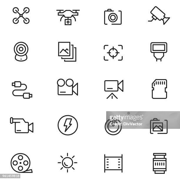 camera icon set - image stock illustrations