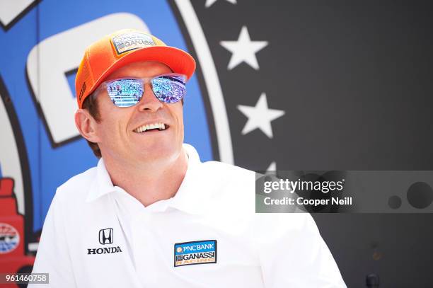 Driver Scott Dixon speaks to the students during the first day of Speeding To Read at Texas Motor Speedway on May 22, 2018 in Fort Worth, Texas.