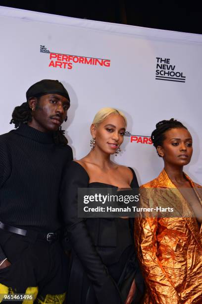 Dev Hynes, Solange Knowles, Kelela Mizanekristos attend the 70th Annual Parsons Benefit at Pier Sixty at Chelsea Piers on May 21, 2018 in New York...