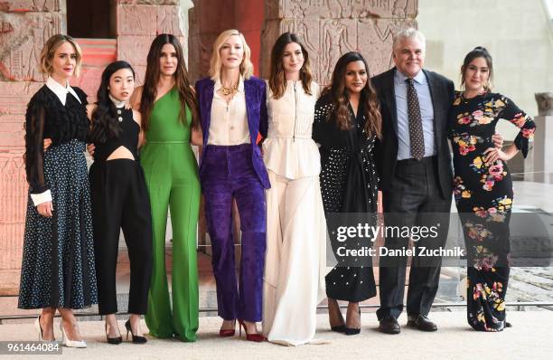 Sarah Paulson, Awkwafina, Sandra Bullock, Cate Blanchett, Anne Hathaway, Mindy Kalling, Gary Ross and Olivia Milch attend the 'Ocean's 8' worldwide...