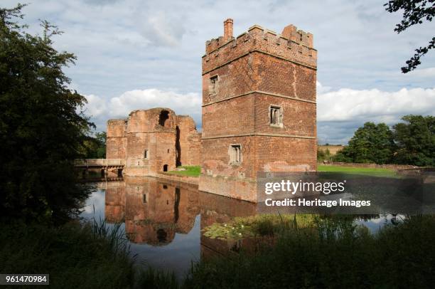 Kirby Muxloe Castle, Leicestershire, 2006. View of the moat looking towards the West Tower and gatehouse. Artist Alun Bull.