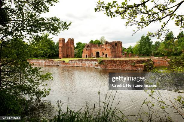 Kirby Muxloe Castle, Leicestershire, 2011. General view of the castle across the moat from the east. Construction of the castle was begun in 1480 by...