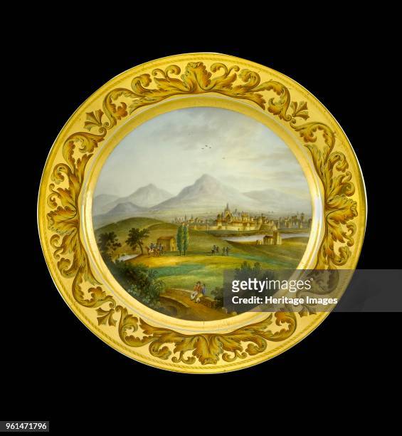Dessert plate depicting Toulouse, France, 1810s. Item in Apsley House, London, from the Wellington Museum. Part of a dinner service which was given...