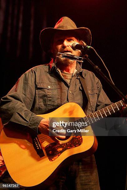 Butch Hancock performs with the Flatlanders at the ''Help Us Help Haiti'' benefit concert at the Austin Music Hall on January 24, 2010 in Austin,...