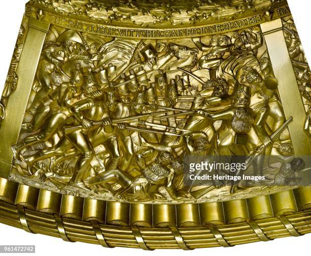 Scene from the Battle of Vitoria, Spain, 1813 . One of the panels around the rim of the Wellington Shield from the Wellington Museum, Apsley House,...