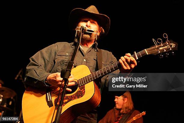 Butch Hancock performs with the Flatlanders at the ''Help Us Help Haiti'' benefit concert at the Austin Music Hall on January 24, 2010 in Austin,...