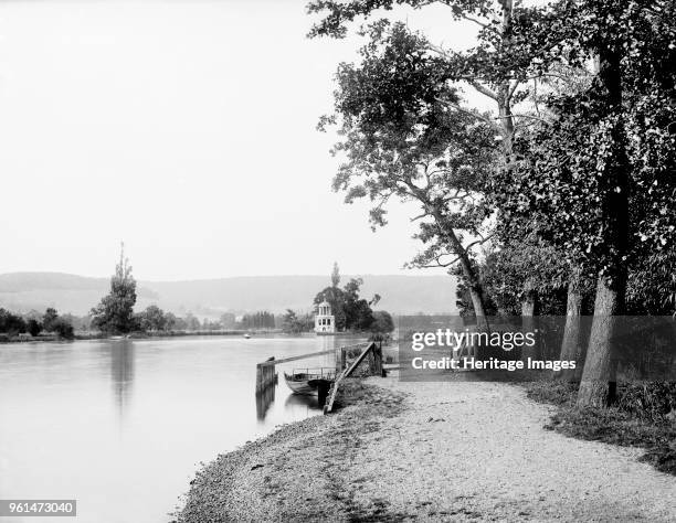 Temple Island, Remenham, Berkshire, 1878. A view of the River Thames showing the Henley Royal Regatta course, with the temple on Temple Island in the...