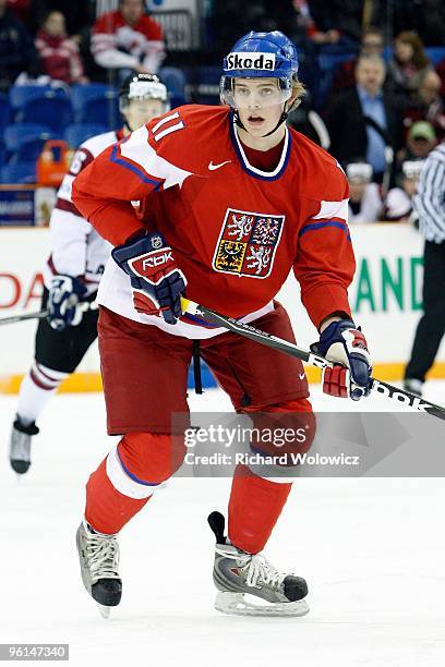 Andrej Nestrasil of Team Czech Republic skates during the 2010 IIHF World Junior Championship Tournament Relegation game against Team Latvia on...