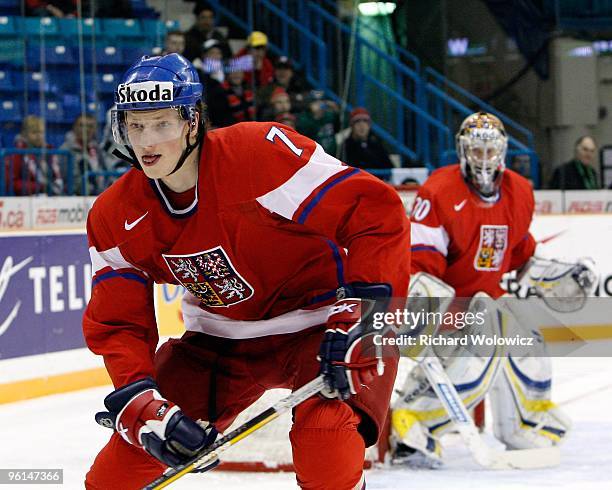 Andrej Sustr of Team Czech Republic skates during the 2010 IIHF World Junior Championship Tournament Relegation game against Team Latvia on January...
