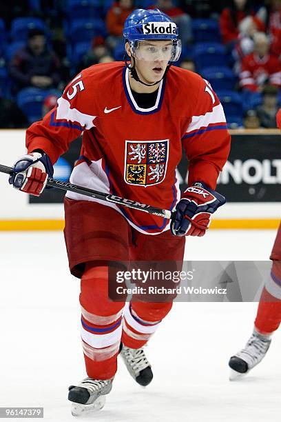 Vladimir Roth of Team Czech Republic skates during the 2010 IIHF World Junior Championship Tournament Relegation game against Team Latvia on January...