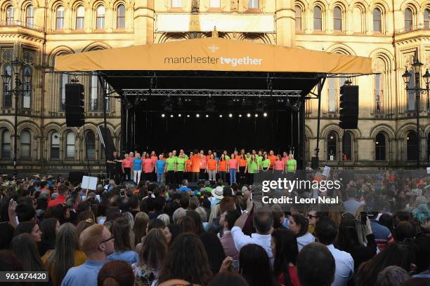 Choir performs during the 'Manchester Together - With One Voice' Arena Bombing Tribute concert at Albert on May 22, 2018 in Manchester, England....