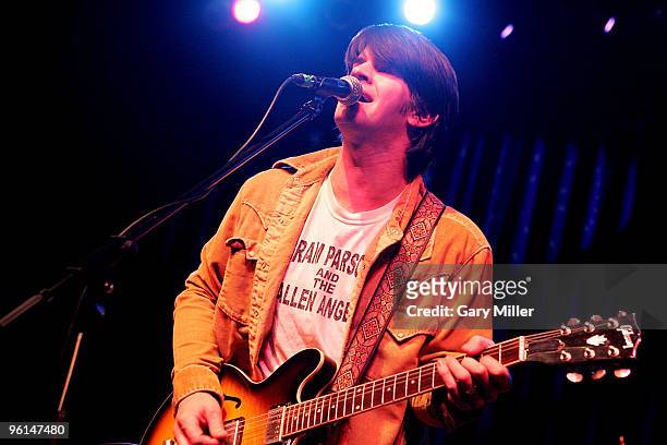 Musician/vocalist Gordy Quist of Band Of Heathens performs at the ''Help Us Help Haiti'' benefit concert at the Austin Music Hall on January 24, 2010...