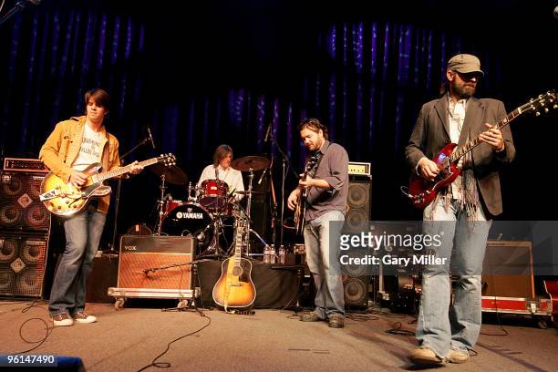 Musicians Gordy Quist, Seth Whitney, Colin Brooks and Ed Jurdi of Band Of Heathens perform at the ''Help Us Help Haiti'' benefit concert at the...