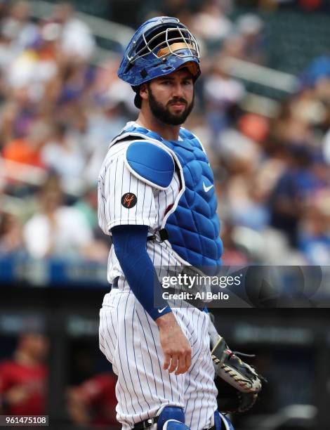Tomas Nido of the New York Mets looks on against the Arizona Diamondbacks during their game at Citi Field on May 20, 2018 in New York City.