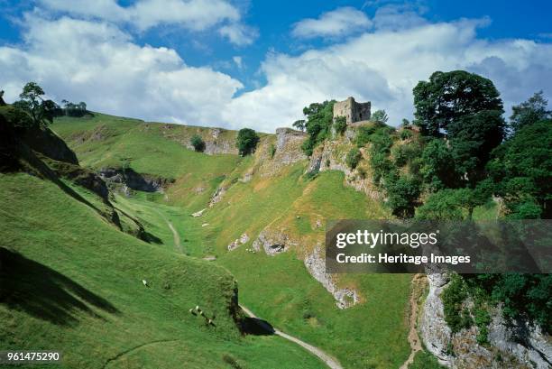 Peveril Castle, Derbyshire, c2006. View from the south-east looking across Cavedale towards the castle. Artist Alun Bull.