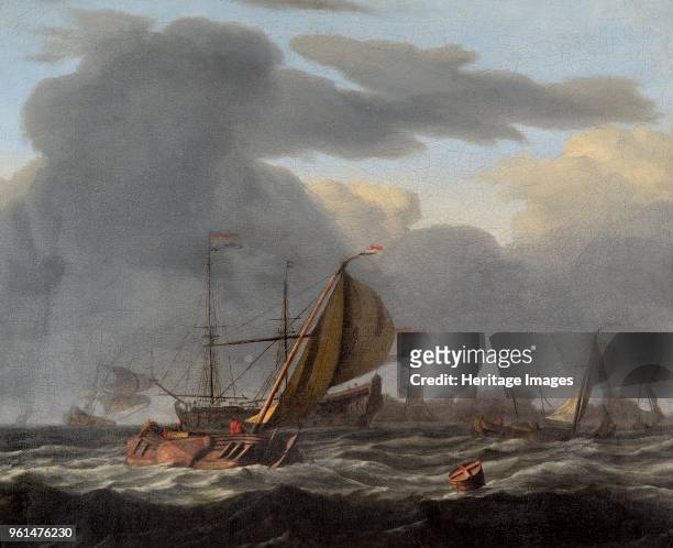 Warship at Anchor in a Rough Sea', circirca 1660-circirca 1708. Painting in Apsley House, London, bought by the 2nd Duke of Wellington from...