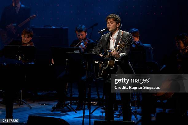 Morten Harket of A-ha performs at a Haiti Fund Raiser at the Oslo Opera House on January 24, 2010 in Oslo, Norway.