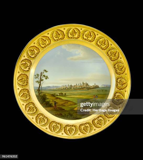 Dessert plate depicting the battlefield of Salamanca, Spain, 1810s. Item in Apsley House, London, from the Wellington Museum. Part of a dinner...