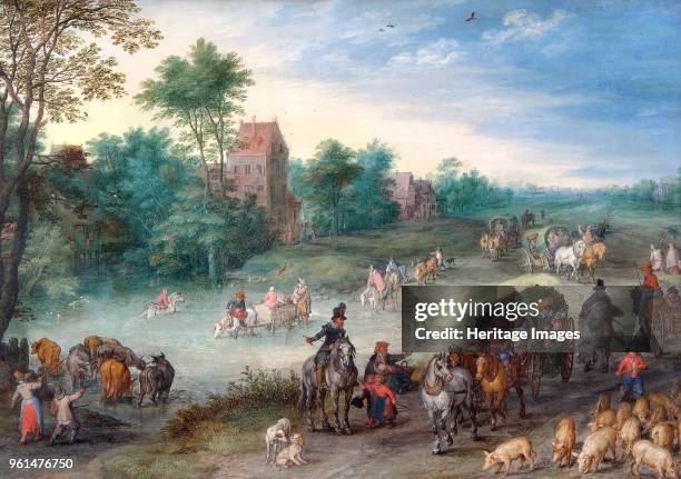 Travellers on a Country road with Cattle and Pigs', 1616. Painting in Apsley House, London. Part of the Spanish Royal Collection captured by the Duke...