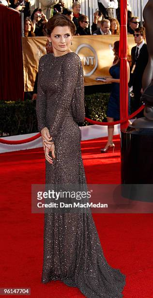 Actress Stana Katic arrives at the 16th Annual Screen Actors Guild Awards held at the Shrine Auditorium on January 23, 2010 in Los Angeles,...