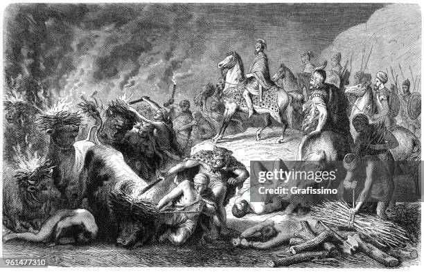 hannibal fighting with quintus fabius maximus verrucosus strategy with oxen - julius caesar emperor stock illustrations