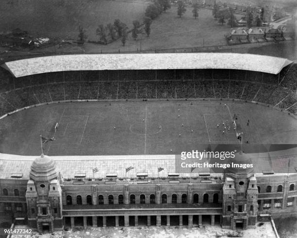Cup Final, Wembley Stadium, London, 1926. Aerial photograph showing the match, between Bolton Wanderers and Manchester City, in progress. Bolton won...