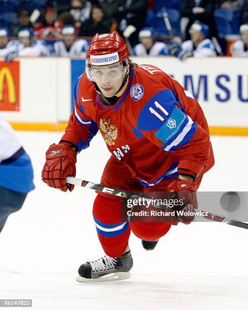Maxim Trunev of Team Russia skates during the 2010 IIHF World Junior Championship Tournament Fifth Place game against Team Finland on January 4, 2010...
