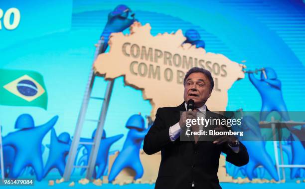 Alvaro Dias, presidential candidate for the Podemos Party, speaks during a National Confederation of Municipalities event at the International...