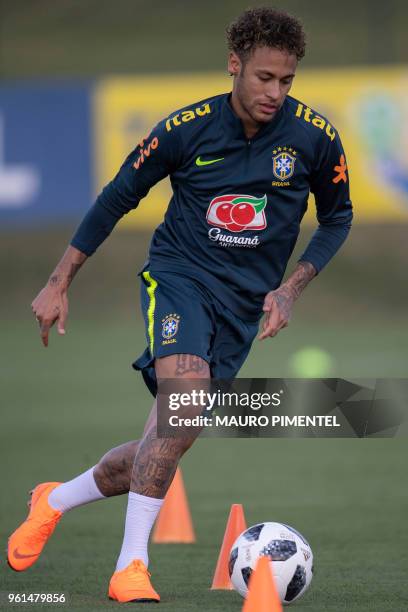 Brazil's Neymar attends a training session of the national football team ahead of FIFA's 2018 World Cup, at Granja Comary training centre in...