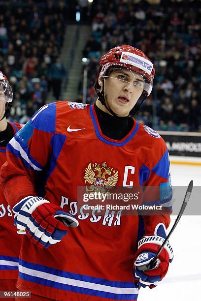 Kirill Petrov of Team Russia skates during the 2010 IIHF World Junior Championship Tournament Fifth Place game against Team Finland on January 4,...