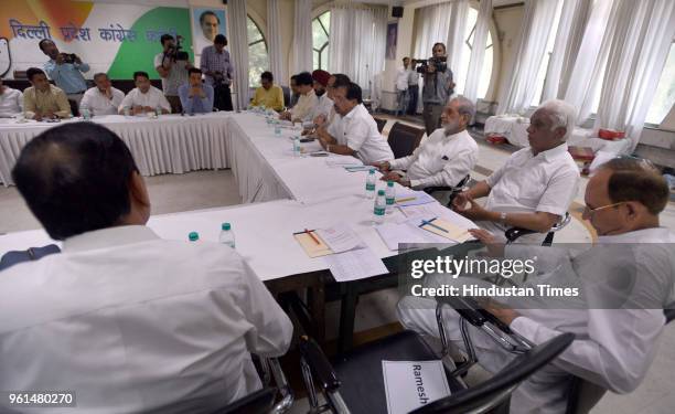 President Ajay Maken with Delhi AICC in-charge P. C. Chacko addresses the AICC Secretaries, former DPCC Presidents, former MPs and former Delhi...