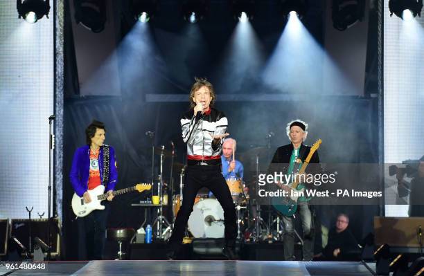 The Rolling Stones performing at the London Stadium in the Queen Elizabeth Olympic Park in London.