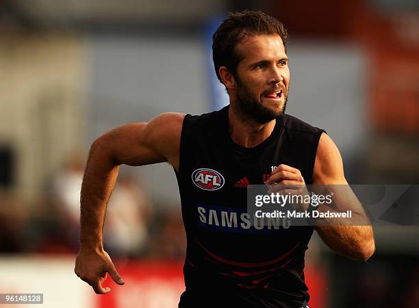 Mark McVeigh of the Bombers leads for a pass during an Essendon Bombers AFL training session at Windy Hill on January 25, 2010 in Melbourne,...