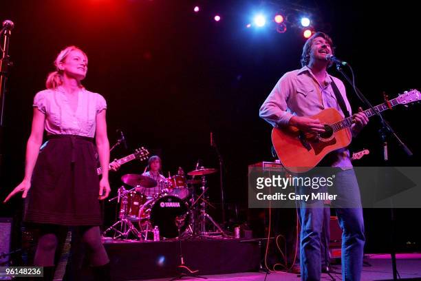 Bruce Robison and his wife Kelly Willis perform during the "Help Us Help Haiti Benefit Concert" at the Austin Music Hall on January 24, 2010 in...