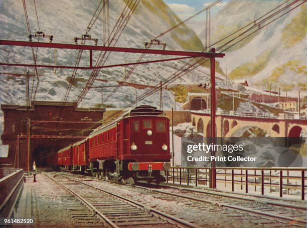 Swiss Express Leaving The Great St. Gotthard Tunnel', 1926. From My Railway Book, No. 40, by Cecil J. Allen. [John F. Shaw & Co., Ltd., London,...