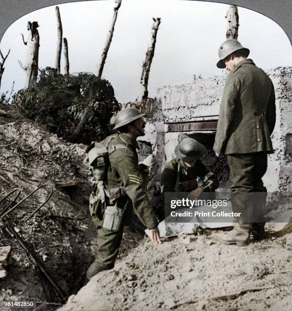 Captured German blockhouse, Poelecappelle, Belgium, World War I, 1914-1918. The Battle of Poelcappelle was part of the larger Battle of Passchendaele...