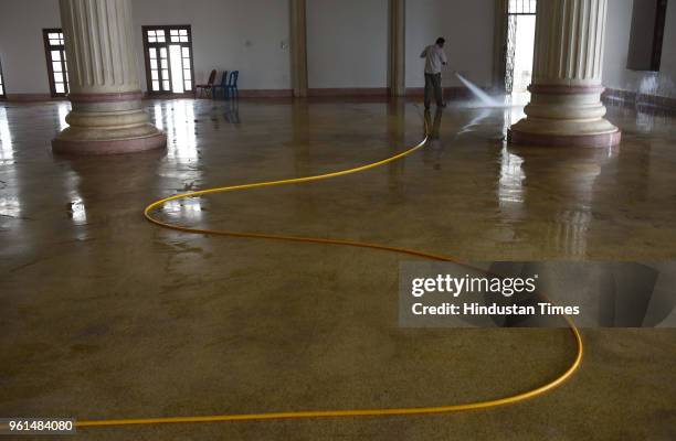 Preparation in full swing ahead of swearing-in ceremony of Janta Dal leader HD Kumarswamy at Vidhan Soudha on May 22, 2018 in Bengaluru, India.