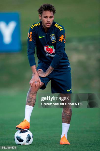 Brazil's Neymar attends a training session of the national football team ahead of FIFA's 2018 World Cup, at Granja Comary training centre in...