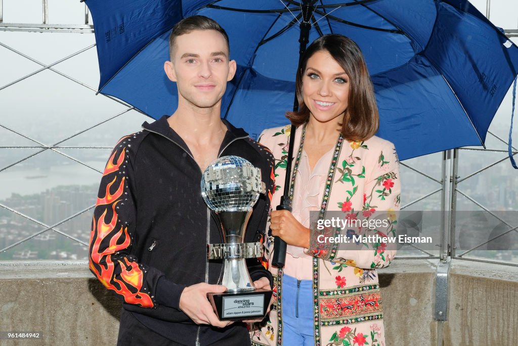 Adam Rippon & Jenna Johnson Visit Empire State Building To Celebrate DWTS Finale