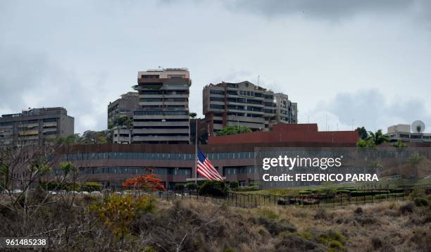 Picture of the US embassy in Caracas taken on May 22, 2018 after President Nicolas Maduro announced the expulsion of the top two US diplomatic...