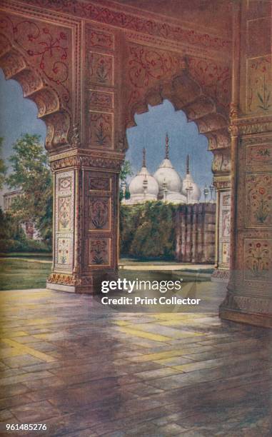 Delhi. Known as the Fort, the Mogul Palace was built by Shah Jehan. Here the Moti Masjid is seen from the Diwan-I-Khas', circa 1930s. From...