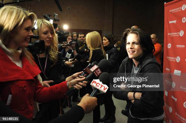 Actresses Dakota Fanning and Kristen Stewart attend "The Runaways" premiere during the 2010 Sundance Film Festival at Eccles Center Theatre on...