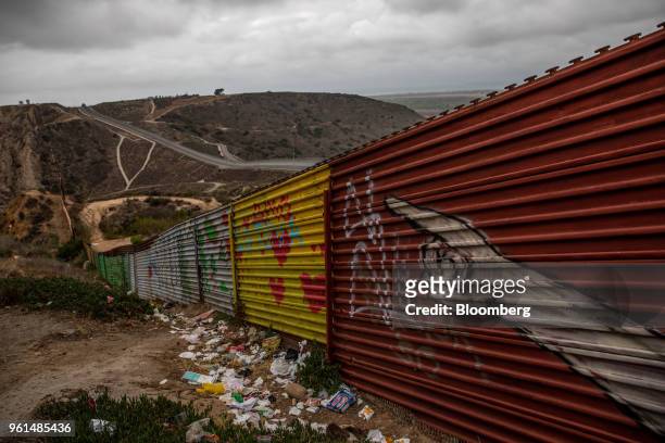 Section of the U.S.-Mexico border wall stands in Tijuana, Mexico, on Monday, May 21, 2018. "We won't care about threats of a wall," National...
