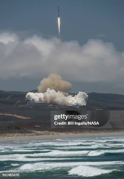 In this handout image provided by NASA, The NASA/German Research Centre for Geosciences GRACE Follow-On spacecraft launch onboard a SpaceX Falcon 9...