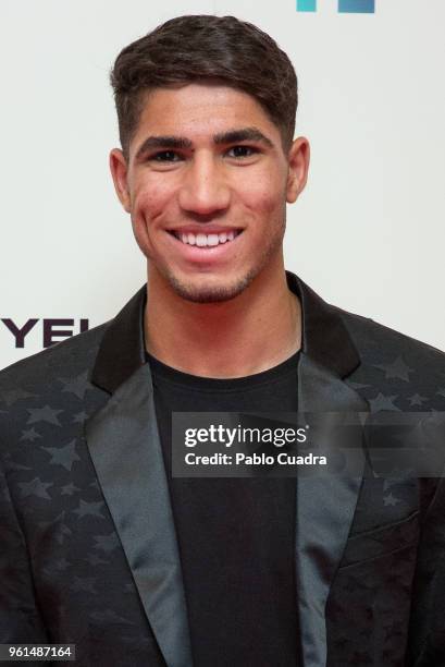 Moroccan football player of Real Madrid Achraf Hakimi attends the 'Hombre De Fe' premiere at Yelmo cinema on May 22, 2018 in San Sebastian de los...