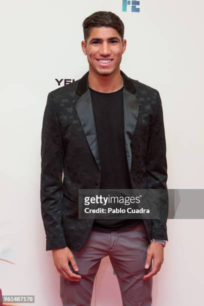 Moroccan football player of Real Madrid Achraf Hakimi attends the 'Hombre De Fe' premiere at Yelmo cinema on May 22, 2018 in San Sebastian de los...