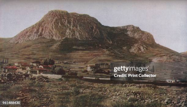 Greece. Ancient Corinth lay at the foot of the frowning hill of Acrocorinth. Of its temple dedicated to Apollo, among the oldest Doric monuments...