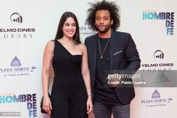 Brazilian football player of Real Madrid Marcelo Vieira and wife Clarisse Alves attend the 'Hombre De Fe' premiere at Yelmo cinema on May 22, 2018 in...